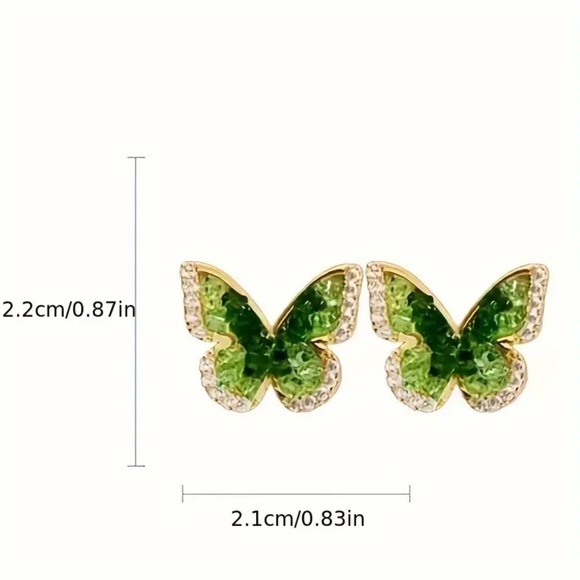 Green Gradient Synthetic Crystal Butterfly Stud Earrings - Picture 5 of 5